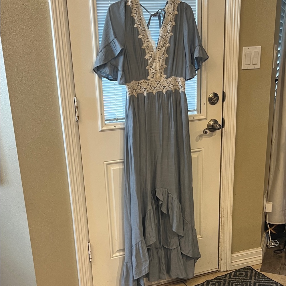 Wishlist Blue and White Lace Maxi Dress size M